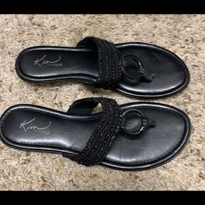 Kim Rogers black sparkle flip flops